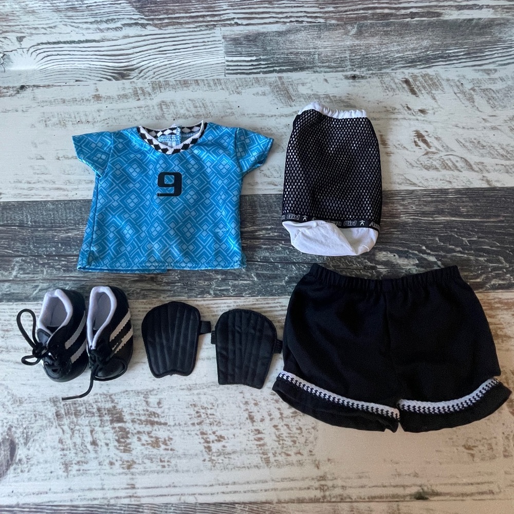 American Girl Doll Just Like You BLUE SOCCER Outfit - Partial w Shoes & Bag 2001
